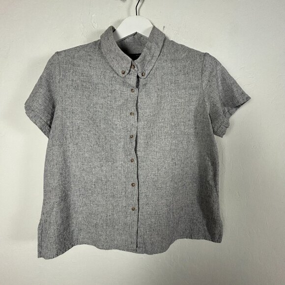 Tancredi & Morgen Womens Gray Short Sleeve Button-Down Shirt Blouse Small Casual - Picture 1 of 6